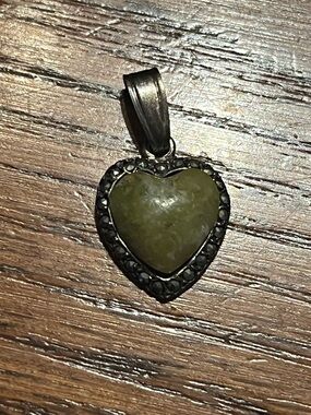 Sterling silver heart pendant with Marcasites & green stone heart